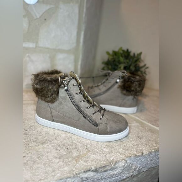 Pop taupe “impressive” faux fur trim booties sz 11 - Picture 5 of 7